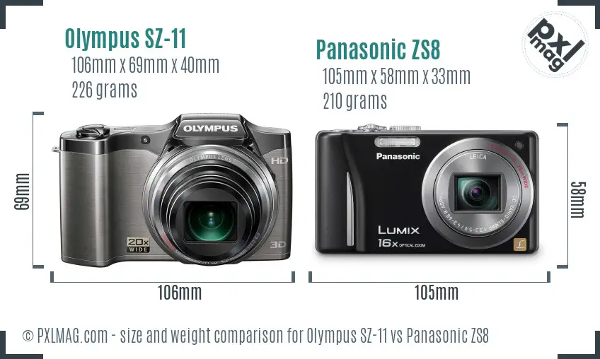 Olympus SZ-11 vs Panasonic ZS8 size comparison