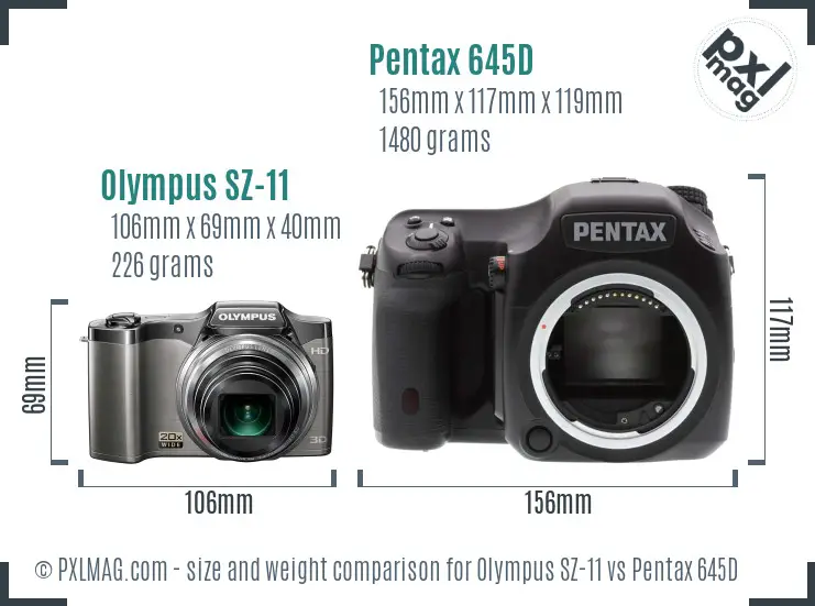 Olympus SZ-11 vs Pentax 645D size comparison