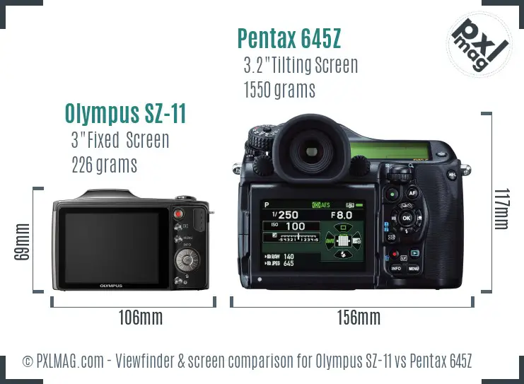 Olympus SZ-11 vs Pentax 645Z Screen and Viewfinder comparison