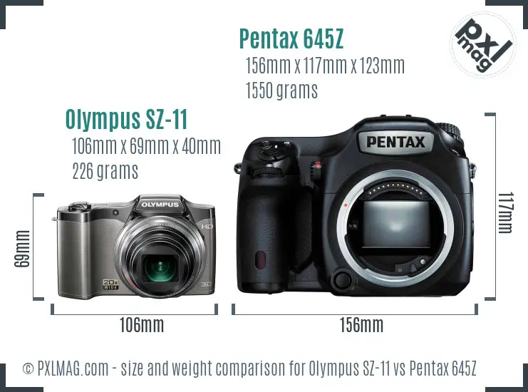 Olympus SZ-11 vs Pentax 645Z size comparison