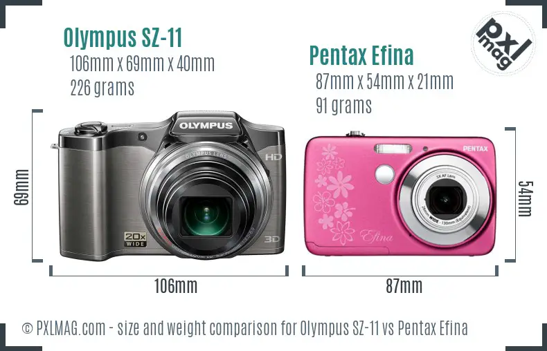 Olympus SZ-11 vs Pentax Efina size comparison