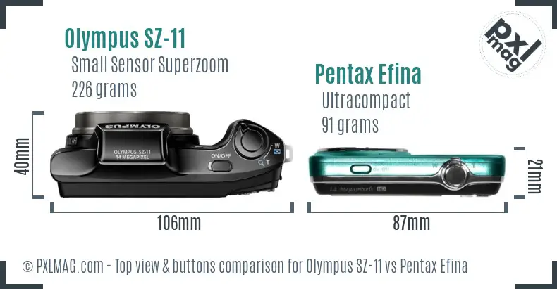 Olympus SZ-11 vs Pentax Efina top view buttons comparison