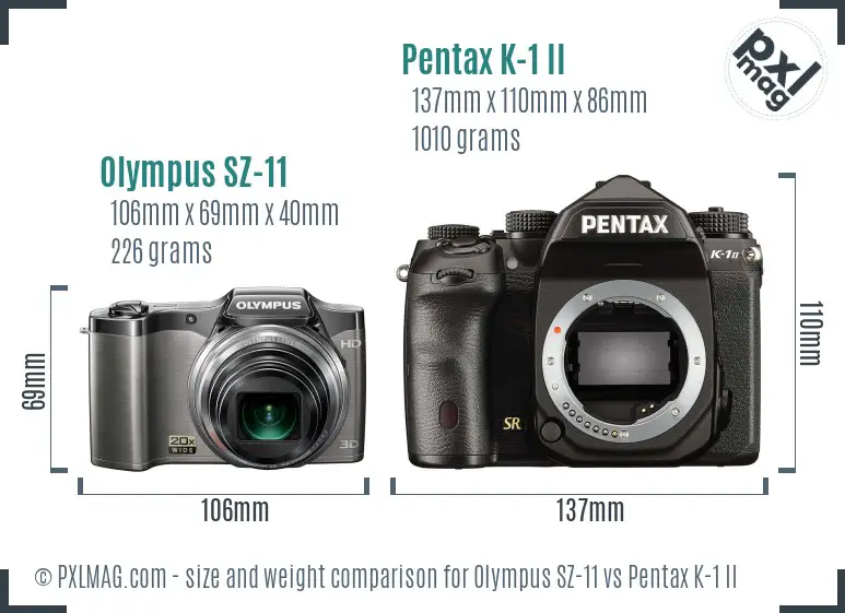 Olympus SZ-11 vs Pentax K-1 II size comparison