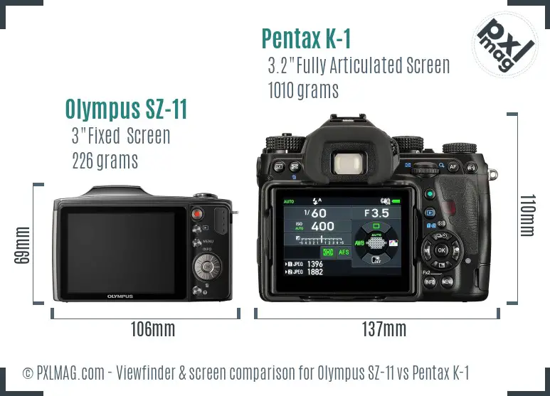 Olympus SZ-11 vs Pentax K-1 Screen and Viewfinder comparison