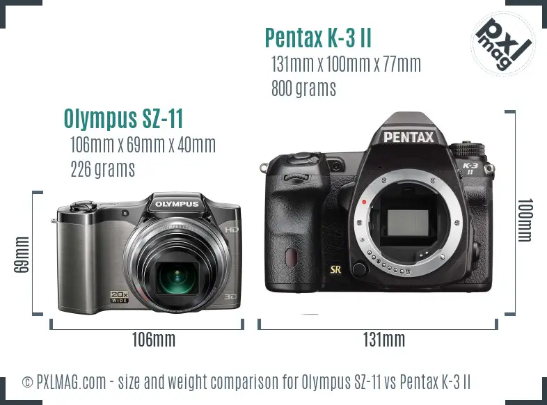 Olympus SZ-11 vs Pentax K-3 II size comparison