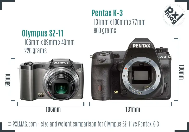 Olympus SZ-11 vs Pentax K-3 size comparison