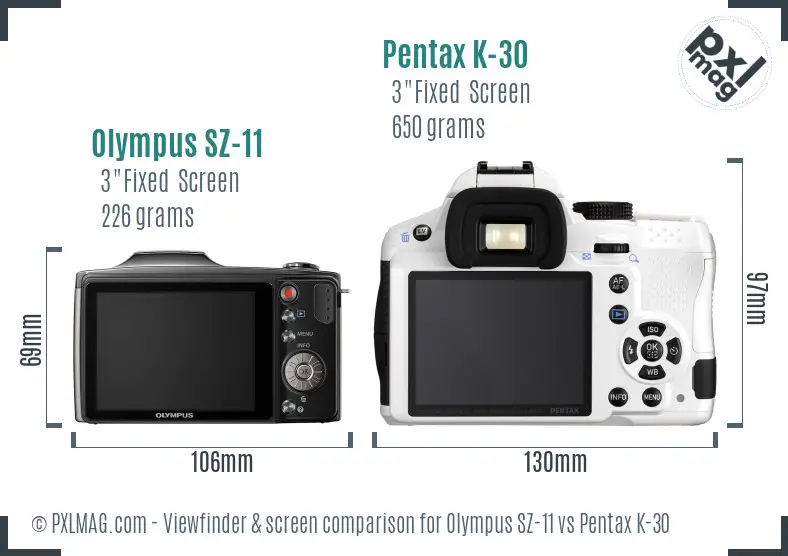 Olympus SZ-11 vs Pentax K-30 Screen and Viewfinder comparison