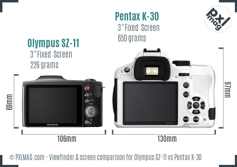 Olympus SZ-11 vs Pentax K-30 Screen and Viewfinder comparison