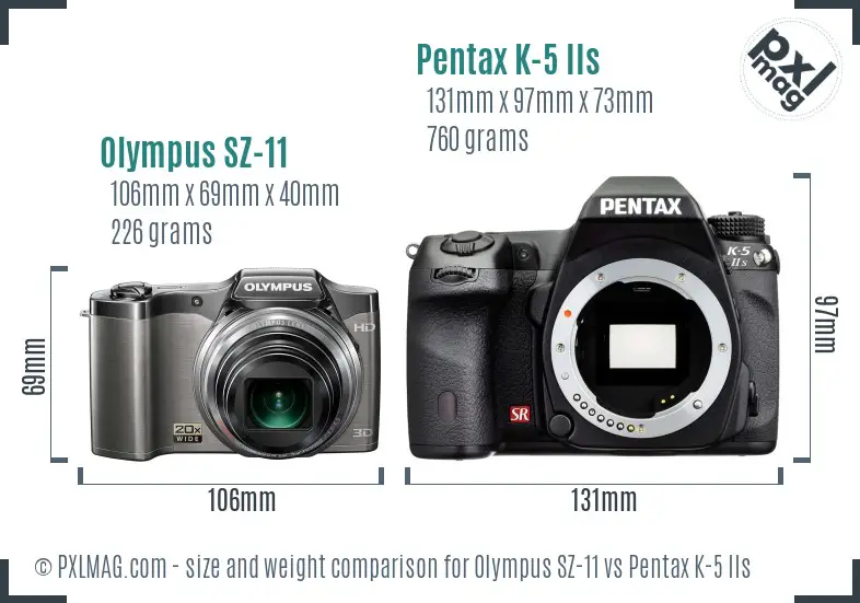 Olympus SZ-11 vs Pentax K-5 IIs size comparison
