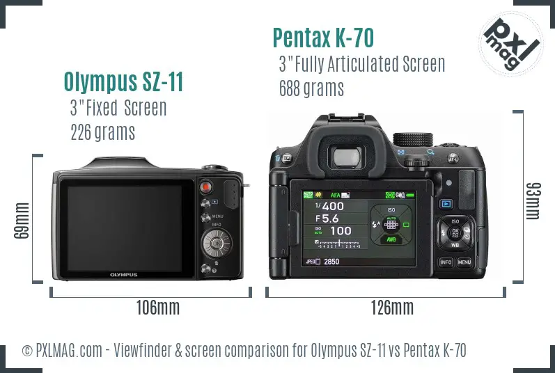 Olympus SZ-11 vs Pentax K-70 Screen and Viewfinder comparison