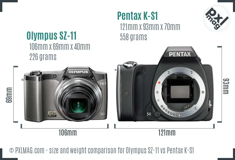 Olympus SZ-11 vs Pentax K-S1 size comparison