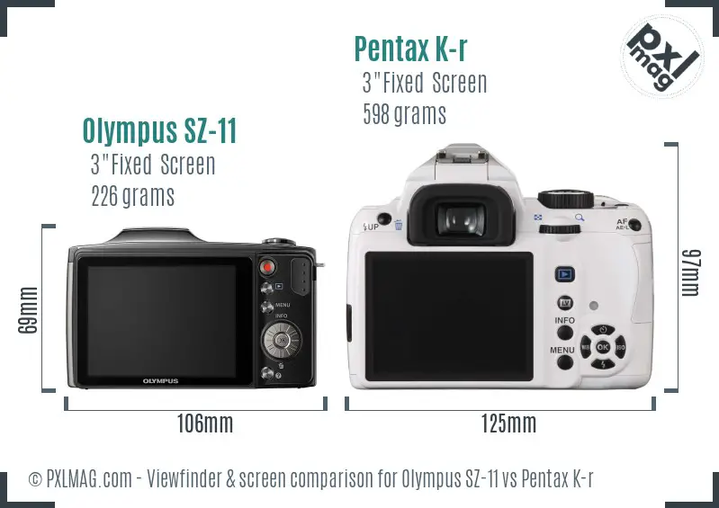 Olympus SZ-11 vs Pentax K-r Screen and Viewfinder comparison
