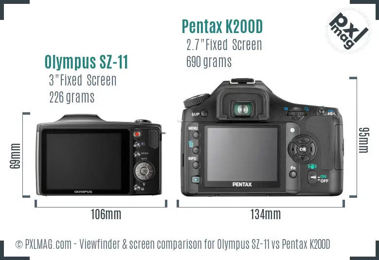 Olympus SZ-11 vs Pentax K200D Screen and Viewfinder comparison
