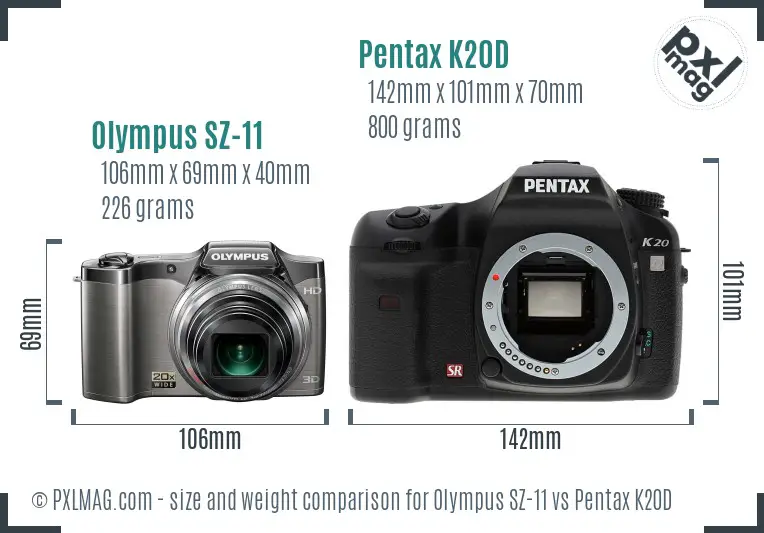 Olympus SZ-11 vs Pentax K20D size comparison Olympus SZ-11 vs Pentax K20D size comparison
