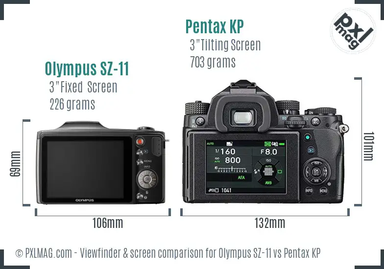 Olympus SZ-11 vs Pentax KP Screen and Viewfinder comparison