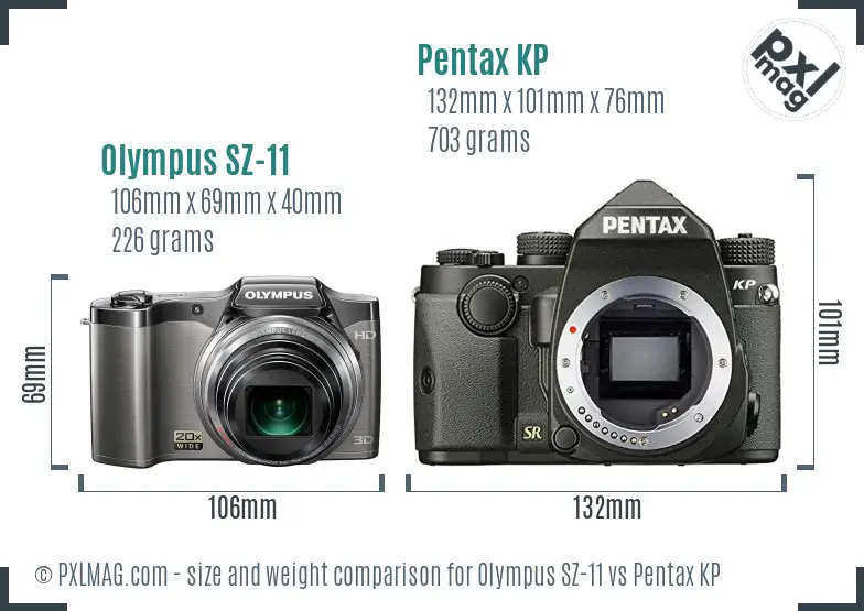 Olympus SZ-11 vs Pentax KP size comparison