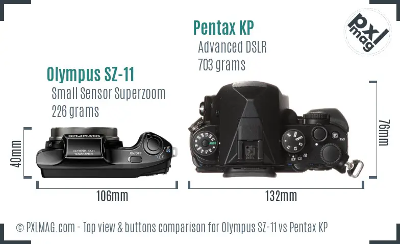 Olympus SZ-11 vs Pentax KP top view buttons comparison