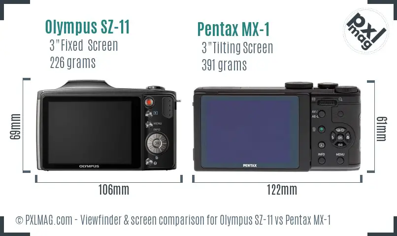 Olympus SZ-11 vs Pentax MX-1 Screen and Viewfinder comparison