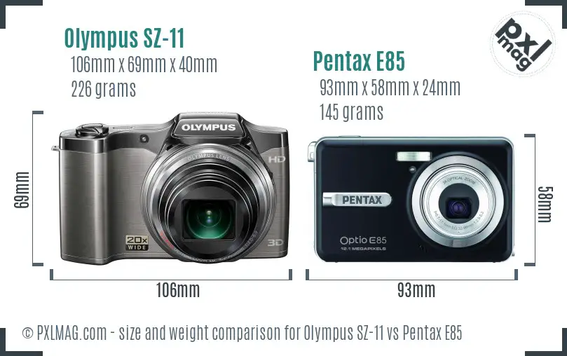 Olympus SZ-11 vs Pentax E85 size comparison