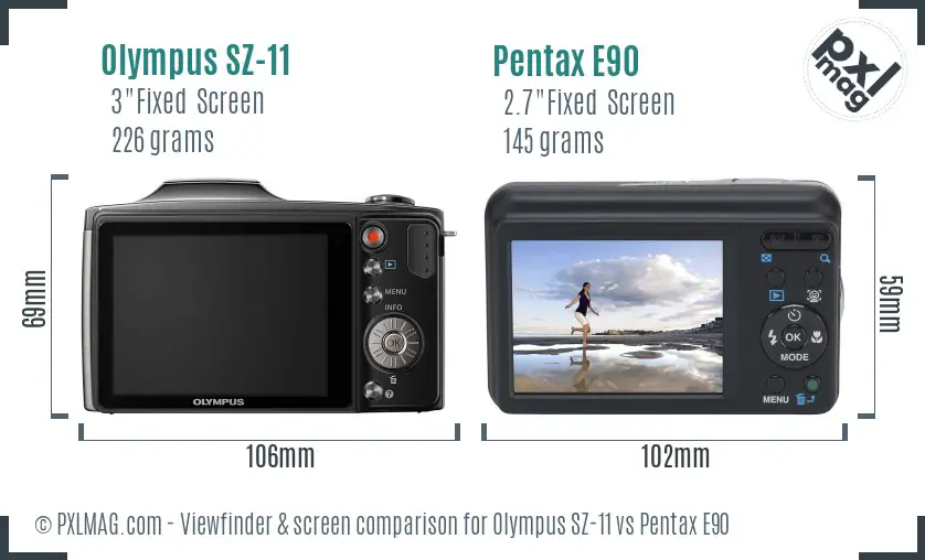 Olympus SZ-11 vs Pentax E90 Screen and Viewfinder comparison