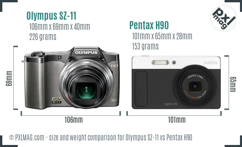 Olympus SZ-11 vs Pentax H90 size comparison