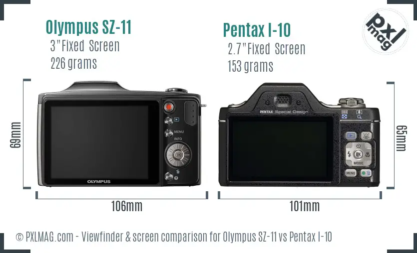 Olympus SZ-11 vs Pentax I-10 Screen and Viewfinder comparison