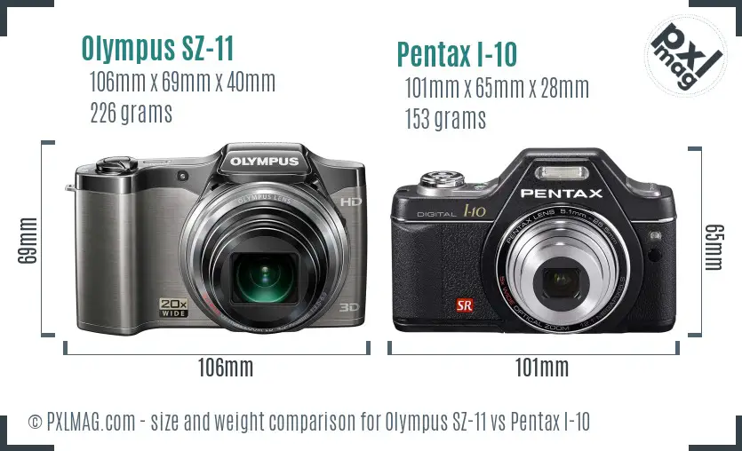 Olympus SZ-11 vs Pentax I-10 size comparison