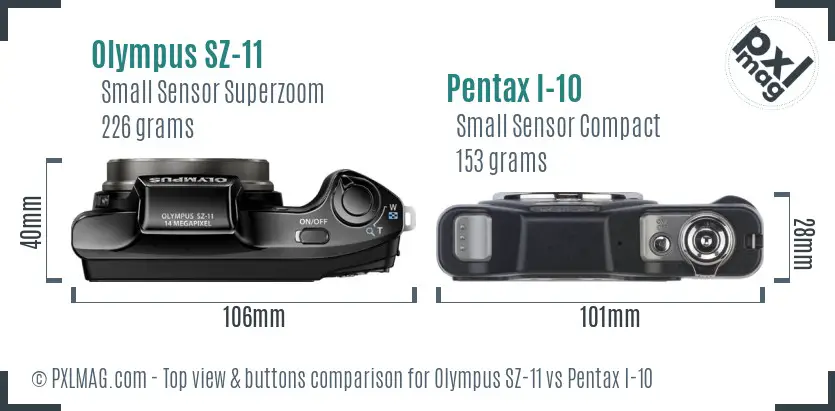 Olympus SZ-11 vs Pentax I-10 top view buttons comparison