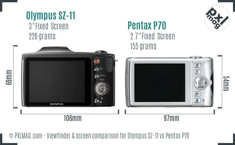 Olympus SZ-11 vs Pentax P70 Screen and Viewfinder comparison