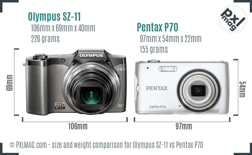 Olympus SZ-11 vs Pentax P70 size comparison