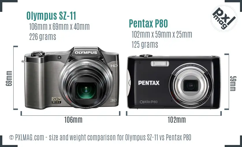 Olympus SZ-11 vs Pentax P80 size comparison