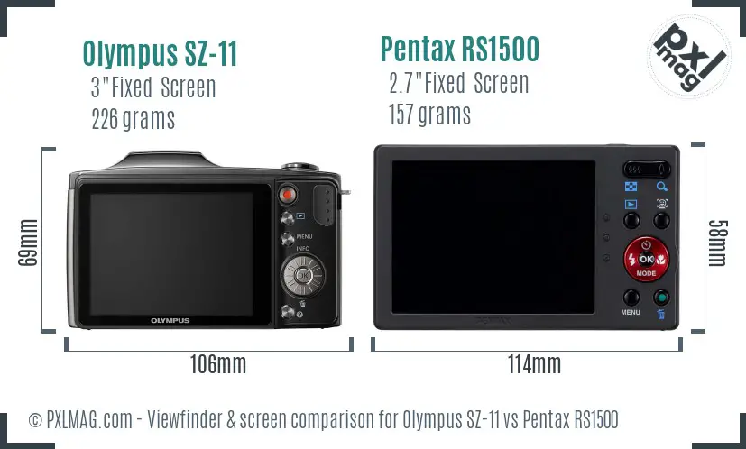 Olympus SZ-11 vs Pentax RS1500 Screen and Viewfinder comparison