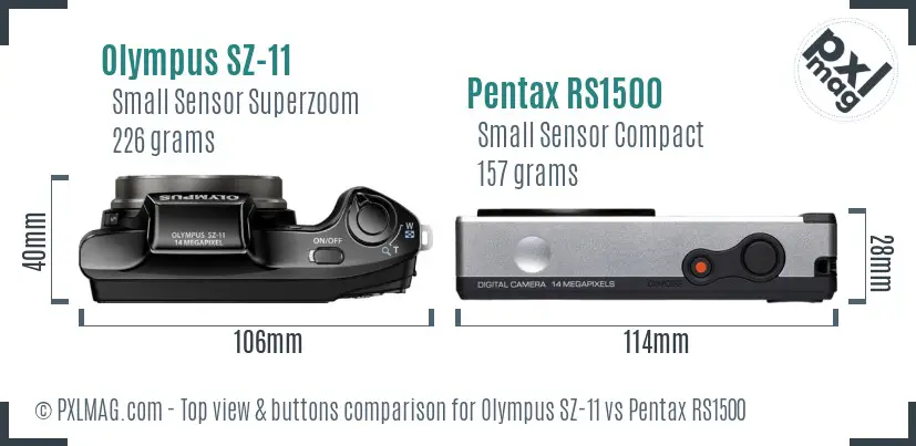 Olympus SZ-11 vs Pentax RS1500 top view buttons comparison