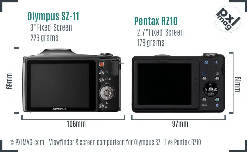 Olympus SZ-11 vs Pentax RZ10 Screen and Viewfinder comparison