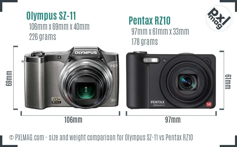 Olympus SZ-11 vs Pentax RZ10 size comparison