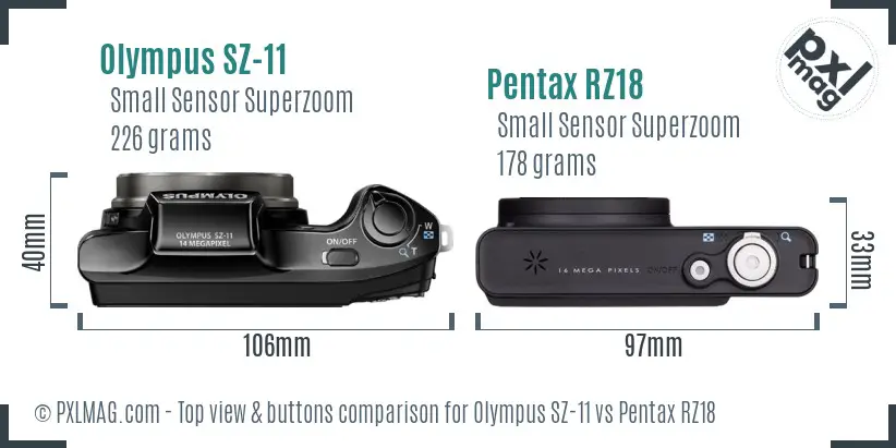 Olympus SZ-11 vs Pentax RZ18 top view buttons comparison