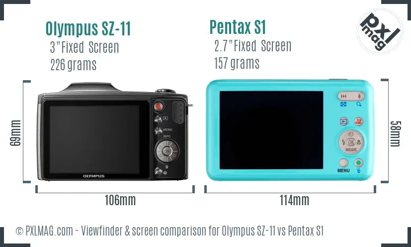 Olympus SZ-11 vs Pentax S1 Screen and Viewfinder comparison