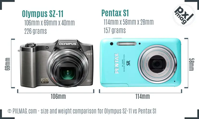 Olympus SZ-11 vs Pentax S1 size comparison