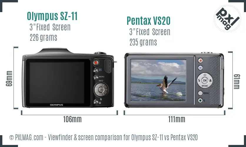 Olympus SZ-11 vs Pentax VS20 Screen and Viewfinder comparison