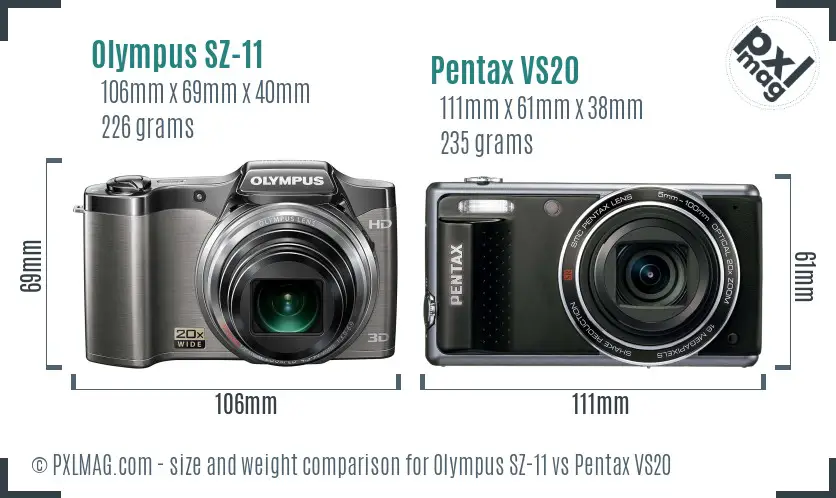 Olympus SZ-11 vs Pentax VS20 size comparison