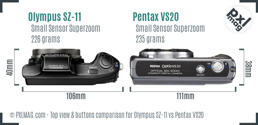 Olympus SZ-11 vs Pentax VS20 top view buttons comparison
