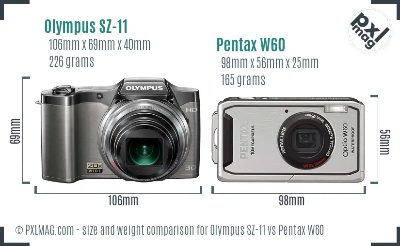 Olympus SZ-11 vs Pentax W60 size comparison