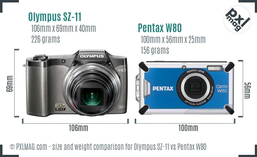 Olympus SZ-11 vs Pentax W80 size comparison