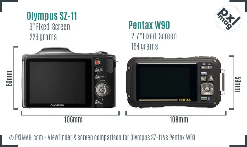 Olympus SZ-11 vs Pentax W90 Screen and Viewfinder comparison