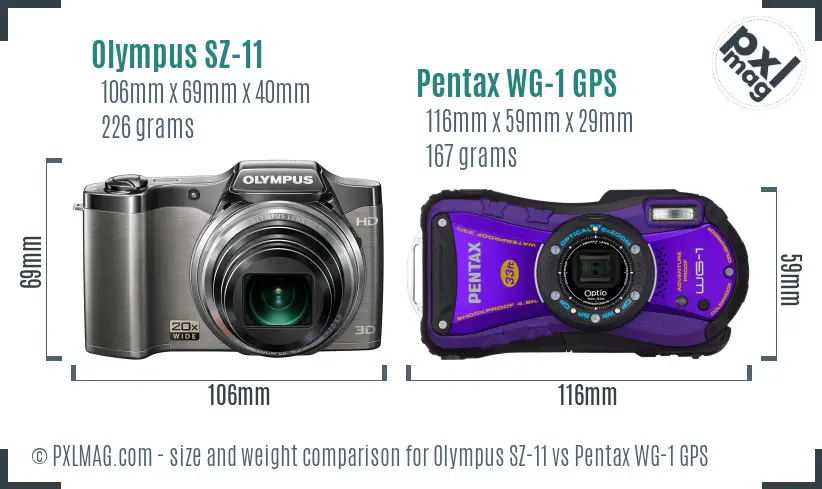 Olympus SZ-11 vs Pentax WG-1 GPS size comparison