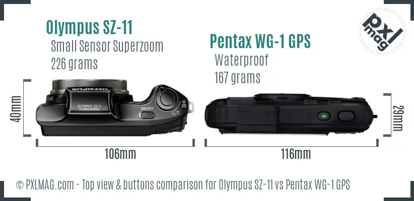 Olympus SZ-11 vs Pentax WG-1 GPS top view buttons comparison