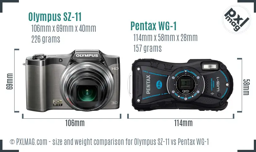 Olympus SZ-11 vs Pentax WG-1 size comparison