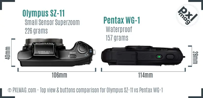 Olympus SZ-11 vs Pentax WG-1 top view buttons comparison