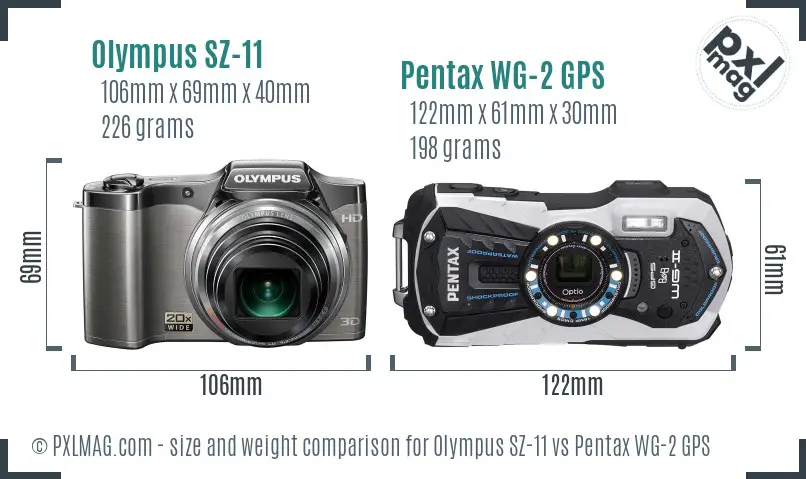 Olympus SZ-11 vs Pentax WG-2 GPS size comparison