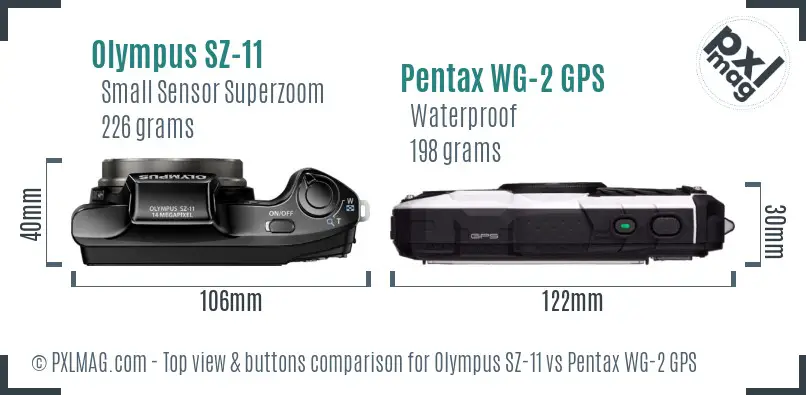 Olympus SZ-11 vs Pentax WG-2 GPS top view buttons comparison